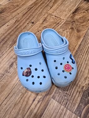CROCS  Light Blue Classic Clogs with Fun Charms